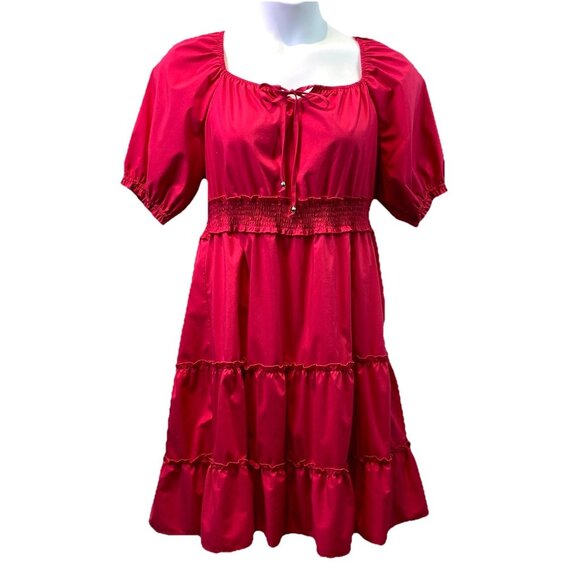 Indigo Rose Womens Dress Tiered Rose Red Puff Sleeves Milkmaid Coquette Sz L - Picture 2 of 10